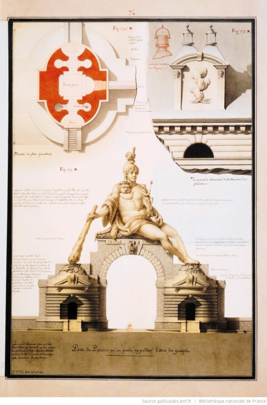 La porte du Parisis qu'on peut appeler l'arc du peuple, Lequeu, 1794, plume, lavis et aquarelle, 51,7 x 35,8 cm. 