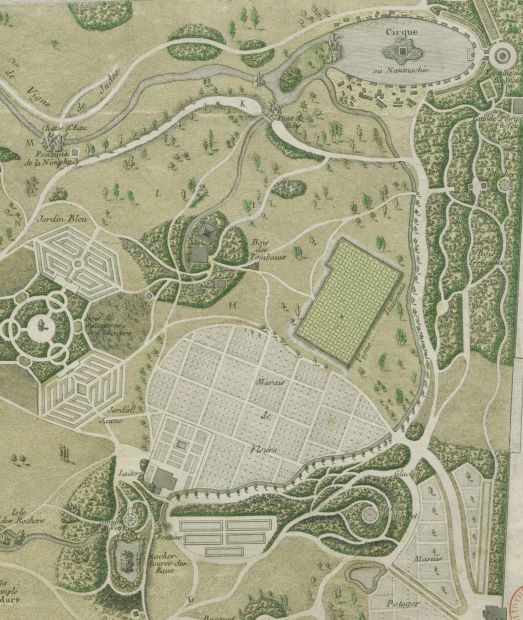 Plan du Jardin de Monceau appartenant A. S.A.A. le Duc de Chartres, 1783. Eau-forte et burin, 49 x 66,5 cm. Détail. Source : Gallica/BnF.